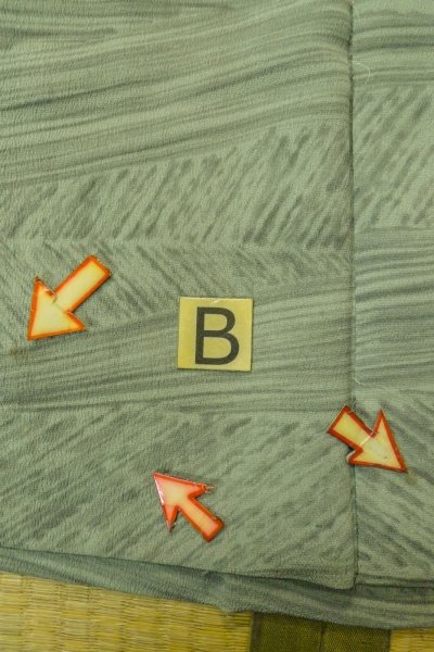 Photo15: P0123H Vintage Japanese kimono Pale Grayish Teal HAORI short jacket for women / Silk. Line (Grade C) (15)