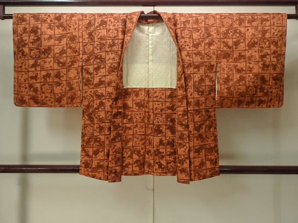 Photo1: Mint P0123J Vintage Japanese kimono Dark Orange HAORI short jacket for women / Silk. MOMIJI maple leaf (Grade A) (1)