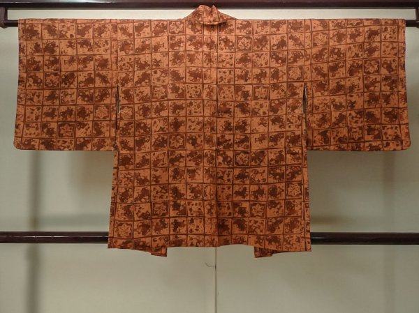 Photo2: Mint P0123J Vintage Japanese kimono Dark Orange HAORI short jacket for women / Silk. MOMIJI maple leaf (Grade A) (2)