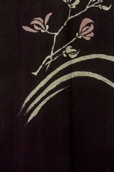 Photo4: Mint P0123K Vintage Japanese kimono Black HAORI short jacket for women / Silk. Flower (Grade A) (4)