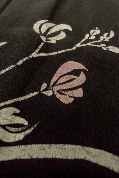 Photo8: Mint P0123K Vintage Japanese kimono Black HAORI short jacket for women / Silk. Flower (Grade A) (8)