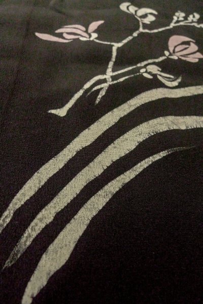 Photo9: Mint P0123K Vintage Japanese kimono Black HAORI short jacket for women / Silk. Flower (Grade A) (9)