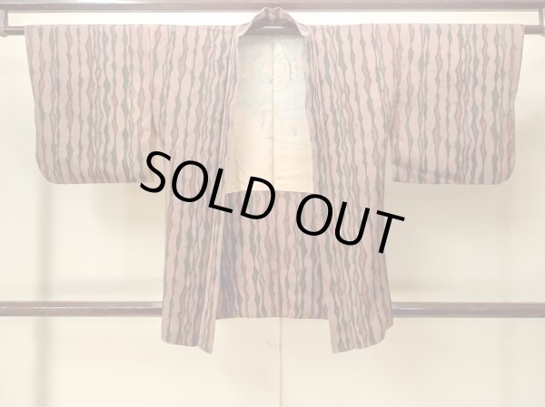Photo1: P0123L Vintage Japanese kimono Grayish Dark Red HAORI short jacket for women / Silk. Broken ice pattern (Grade B) (1)
