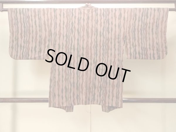 Photo2: P0123L Vintage Japanese kimono Grayish Dark Red HAORI short jacket for women / Silk. Broken ice pattern (Grade B) (2)