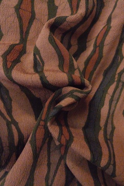 Photo12: P0123L Vintage Japanese kimono Grayish Dark Red HAORI short jacket for women / Silk. Broken ice pattern (Grade B) (12)