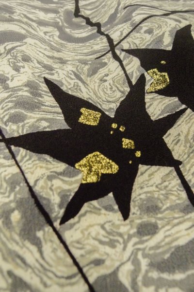 Photo8: P0123M Vintage Japanese kimono Gray HAORI short jacket for women / Silk. MOMIJI maple leaf (Grade C) (8)