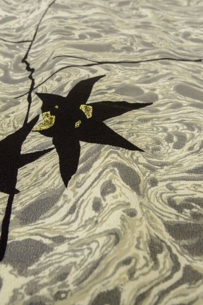 Photo9: P0123M Vintage Japanese kimono Gray HAORI short jacket for women / Silk. MOMIJI maple leaf (Grade C) (9)