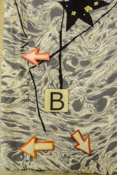 Photo15: P0123M Vintage Japanese kimono Gray HAORI short jacket for women / Silk. MOMIJI maple leaf (Grade C) (15)