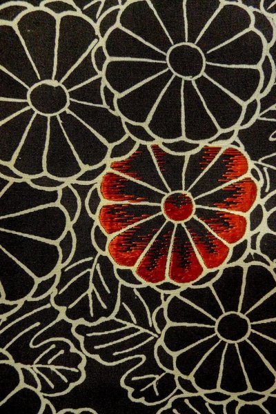 Photo6: P0123N Vintage Japanese kimono Black HAORI short jacket for women / Silk. Chrysanthemum (Grade C) (6)