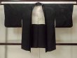 Photo1: P0123O Vintage Japanese kimono Black HAORI short jacket for women / Silk., Base woven pattern: mountain, KUMIHIMO rope with tassels, Folding fan. (Grade B) (1)