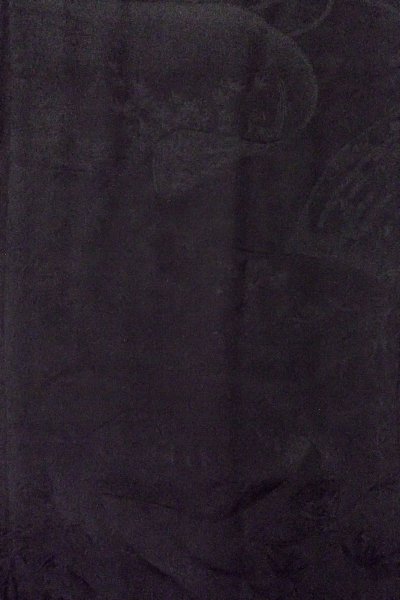 Photo4: P0123O Vintage Japanese kimono Black HAORI short jacket for women / Silk., Base woven pattern: mountain, KUMIHIMO rope with tassels, Folding fan. (Grade B) (4)