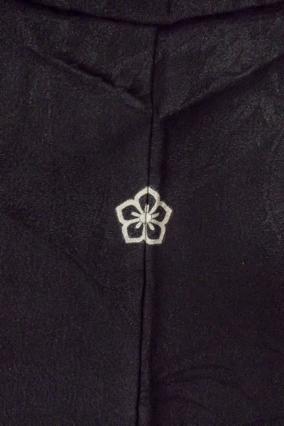 Photo5: P0123O Vintage Japanese kimono Black HAORI short jacket for women / Silk., Base woven pattern: mountain, KUMIHIMO rope with tassels, Folding fan. (Grade B) (5)