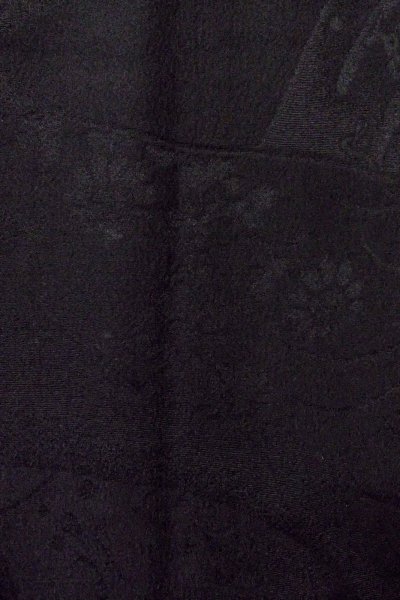 Photo7: P0123O Vintage Japanese kimono Black HAORI short jacket for women / Silk., Base woven pattern: mountain, KUMIHIMO rope with tassels, Folding fan. (Grade B) (7)