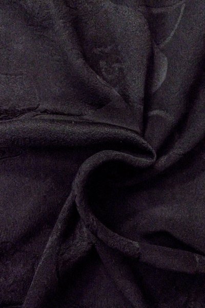 Photo12: P0123O Vintage Japanese kimono Black HAORI short jacket for women / Silk., Base woven pattern: mountain, KUMIHIMO rope with tassels, Folding fan. (Grade B) (12)