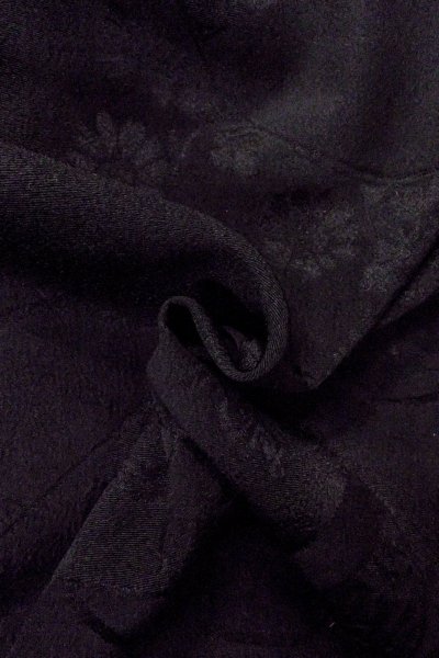 Photo13: P0123O Vintage Japanese kimono Black HAORI short jacket for women / Silk., Base woven pattern: mountain, KUMIHIMO rope with tassels, Folding fan. (Grade B) (13)