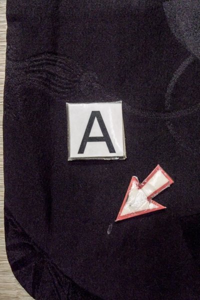 Photo15: P0123O Vintage Japanese kimono Black HAORI short jacket for women / Silk., Base woven pattern: mountain, KUMIHIMO rope with tassels, Folding fan. (Grade B) (15)