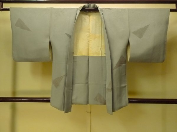 Photo1: P0123P Vintage Japanese kimono Light Bluish Gray HAORI short jacket for women / Silk. (Grade C) (1)