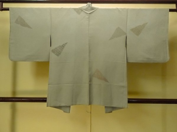 Photo2: P0123P Vintage Japanese kimono Light Bluish Gray HAORI short jacket for women / Silk. (Grade C) (2)
