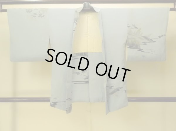 Photo2: P0123Q Vintage Japanese kimono Grayish Light Blue HAORI short jacket for women / Silk. Tall grass (Grade C) (2)