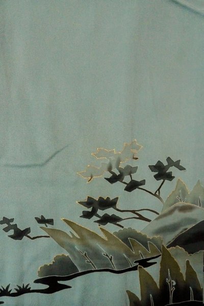 Photo3: P0123Q Vintage Japanese kimono Grayish Light Blue HAORI short jacket for women / Silk. Tall grass (Grade C) (3)