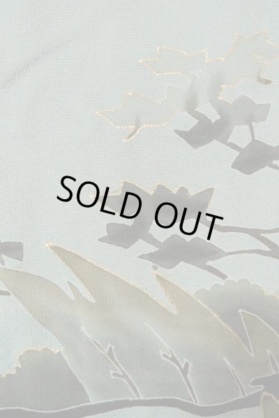 Photo1: P0123Q Vintage Japanese kimono Grayish Light Blue HAORI short jacket for women / Silk. Tall grass (Grade C) (1)