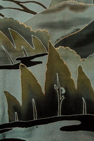 Photo6: P0123Q Vintage Japanese kimono Grayish Light Blue HAORI short jacket for women / Silk. Tall grass (Grade C) (6)