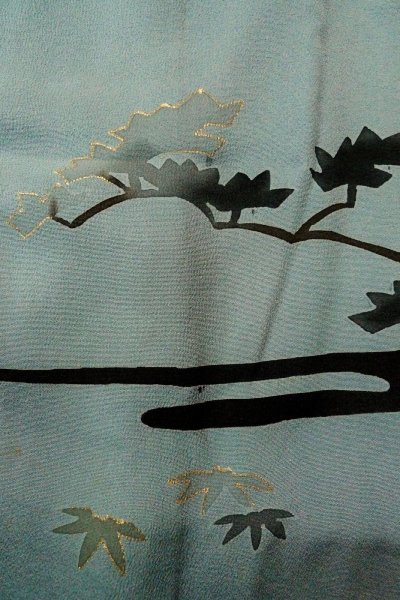 Photo7: P0123Q Vintage Japanese kimono Grayish Light Blue HAORI short jacket for women / Silk. Tall grass (Grade C) (7)