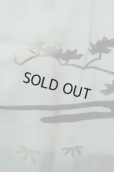 Photo7: P0123Q Vintage Japanese kimono Grayish Light Blue HAORI short jacket for women / Silk. Tall grass (Grade C) (7)