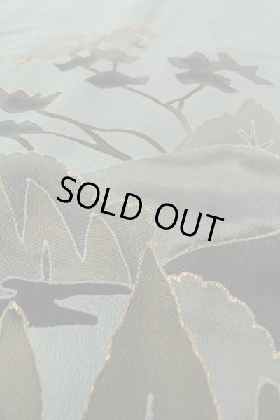 Photo8: P0123Q Vintage Japanese kimono Grayish Light Blue HAORI short jacket for women / Silk. Tall grass (Grade C) (8)