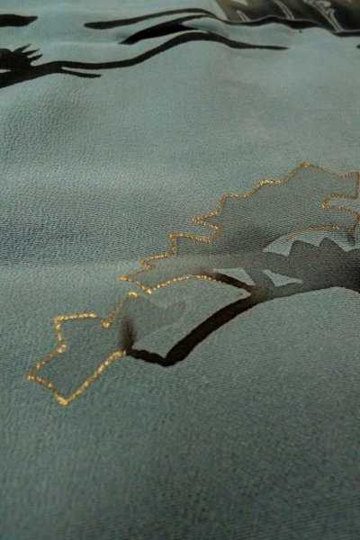 Photo10: P0123Q Vintage Japanese kimono Grayish Light Blue HAORI short jacket for women / Silk. Tall grass (Grade C) (10)