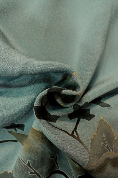 Photo11: P0123Q Vintage Japanese kimono Grayish Light Blue HAORI short jacket for women / Silk. Tall grass (Grade C) (11)