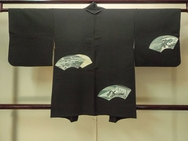 Photo2: P0123R Vintage Japanese kimono Black HAORI short jacket for women / Silk. Haze (Grade B) (2)