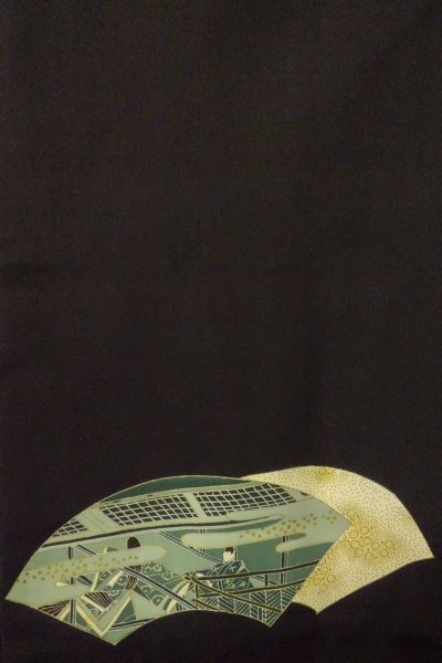 Photo3: P0123R Vintage Japanese kimono Black HAORI short jacket for women / Silk. Haze (Grade B) (3)