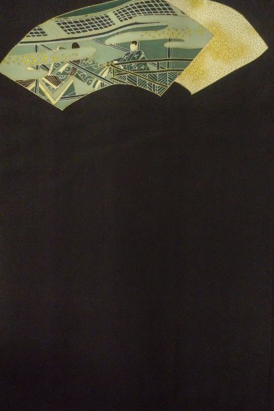 Photo4: P0123R Vintage Japanese kimono Black HAORI short jacket for women / Silk. Haze (Grade B) (4)