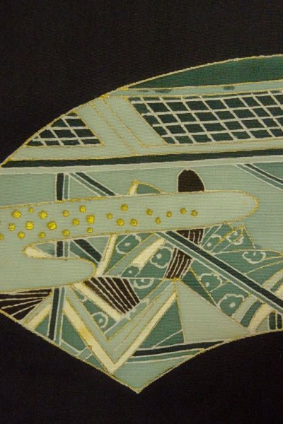 Photo5: P0123R Vintage Japanese kimono Black HAORI short jacket for women / Silk. Haze (Grade B) (5)