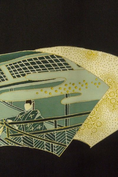 Photo6: P0123R Vintage Japanese kimono Black HAORI short jacket for women / Silk. Haze (Grade B) (6)