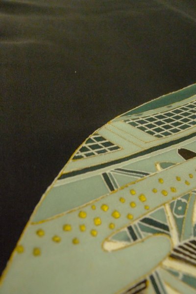 Photo9: P0123R Vintage Japanese kimono Black HAORI short jacket for women / Silk. Haze (Grade B) (9)