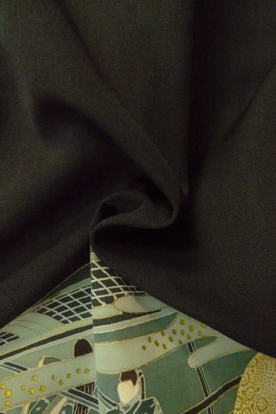 Photo10: P0123R Vintage Japanese kimono Black HAORI short jacket for women / Silk. Haze (Grade B) (10)