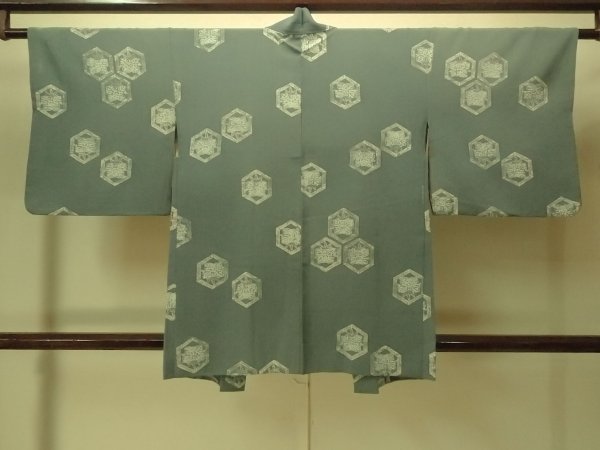 Photo2: P0123S Vintage Japanese kimono Dark Light Blue HAORI short jacket for women / Silk. Flower (Grade C) (2)