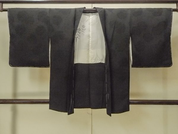 Photo1: Mint P0123U Vintage Japanese kimono Black HAORI short jacket for women / Silk. (Grade A) (1)