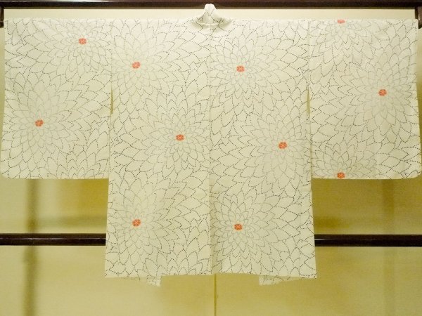 Photo2: P0123W Vintage Japanese kimono White HAORI short jacket for women / Synthetic. Chrysanthemum (Grade A) (2)