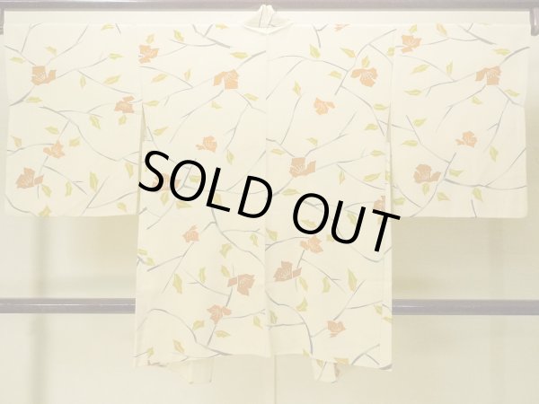 Photo3: P0123X Vintage Japanese kimono Light Beige HAORI short jacket for women / Silk. Flower (Grade B) (3)