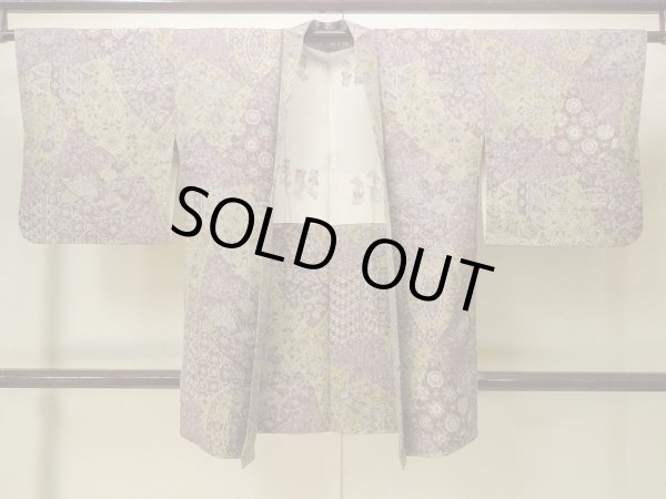Photo1: Mint P0123Y Vintage Japanese kimono Reddish Purple HAORI short jacket for women / Silk. Phoenix (Grade A) (1)
