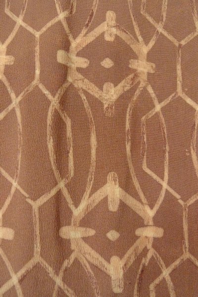 Photo6: P0123Z Vintage Japanese kimono Pale Brown HAORI short jacket for women / Silk. Abstract pattern (Grade A) (6)