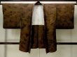 Photo1: P0124C Vintage Japanese kimono Dark Brown HAORI short jacket for women / Silk. Abstract pattern (Grade A) (1)