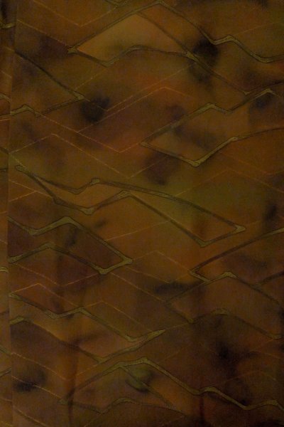 Photo4: P0124C Vintage Japanese kimono Dark Brown HAORI short jacket for women / Silk. Abstract pattern (Grade A) (4)