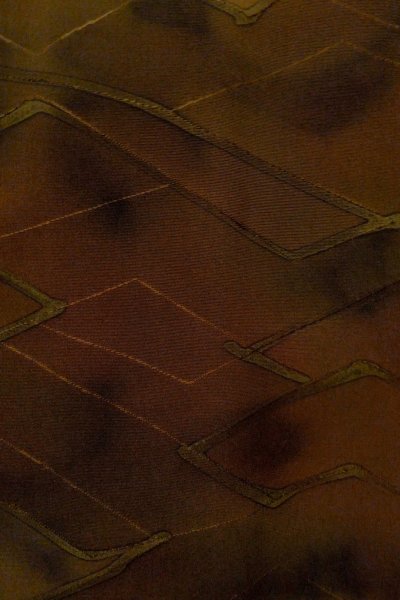 Photo6: P0124C Vintage Japanese kimono Dark Brown HAORI short jacket for women / Silk. Abstract pattern (Grade A) (6)