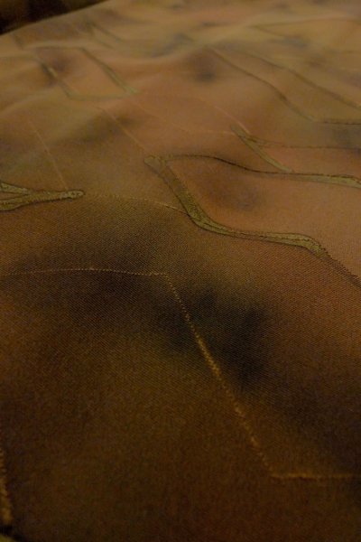 Photo9: P0124C Vintage Japanese kimono Dark Brown HAORI short jacket for women / Silk. Abstract pattern (Grade A) (9)