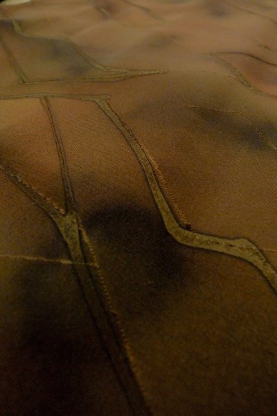 Photo10: P0124C Vintage Japanese kimono Dark Brown HAORI short jacket for women / Silk. Abstract pattern (Grade A) (10)