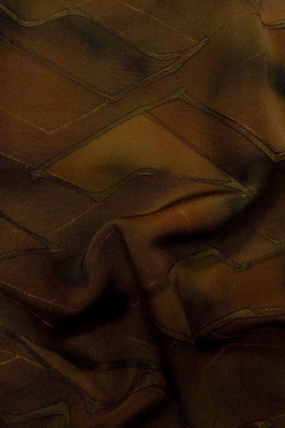 Photo11: P0124C Vintage Japanese kimono Dark Brown HAORI short jacket for women / Silk. Abstract pattern (Grade A) (11)